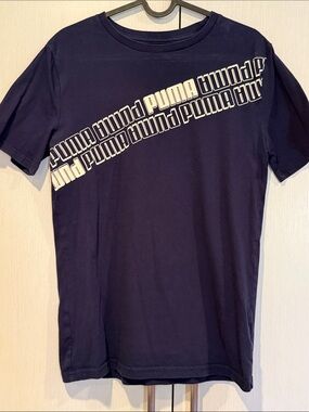 Puma Navy Short Sleeve Tee with Diagonal White Logo